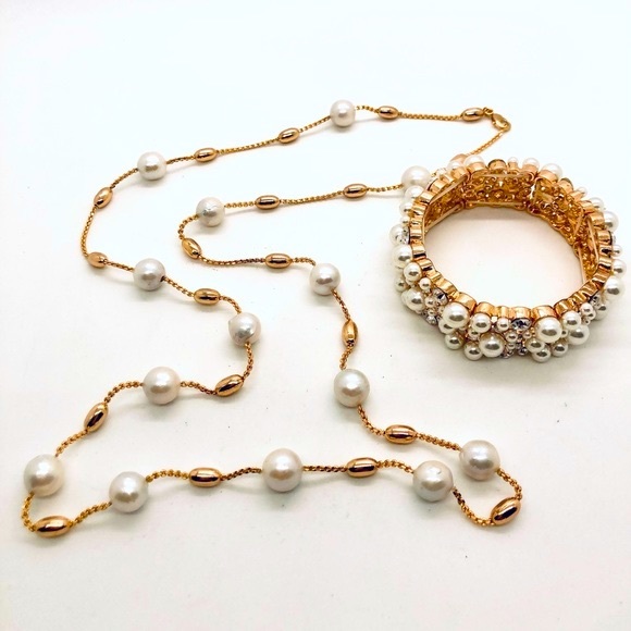 Vintage Rhinestone Pearl Bracelet Necklace Lot - Picture 2 of 16